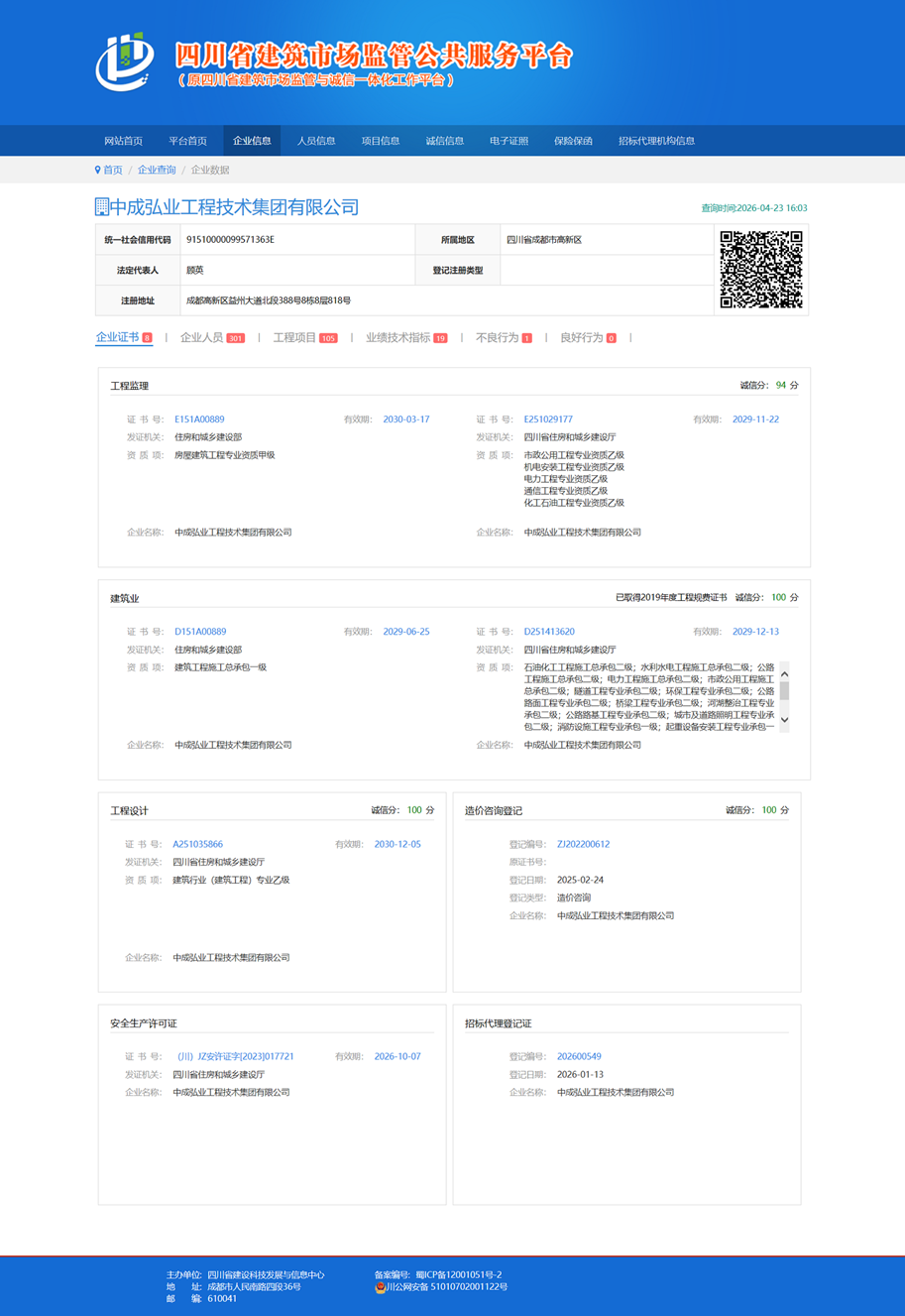 中成弘业工程技术集团造价咨询资质